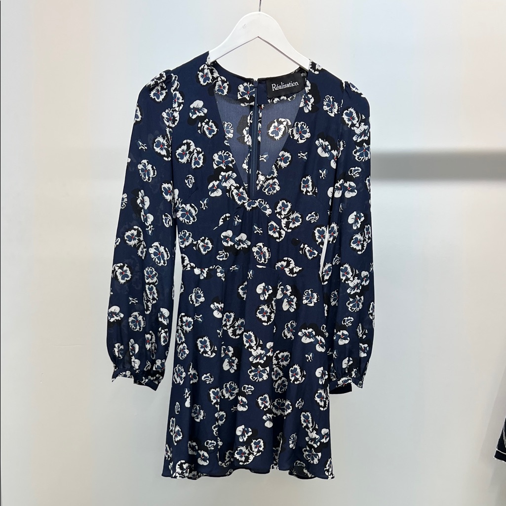 Realisation 100% Silk Navy Floral Mini Dress